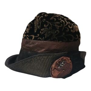 Mary Lynn O'Shea Designer Velvet‎ Floral Cloche Hat Vintage Inspired Elegant XL